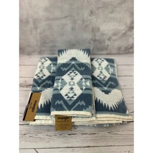 Wrangler Quick Dry Towel Set Blue Southwestern Aztec Geometric Bath & Hand Towel